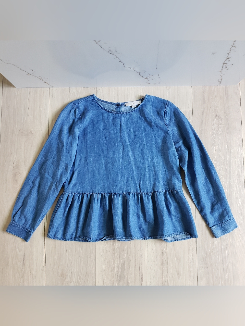 LOFT Long-Sleeve Blue Peplum Top